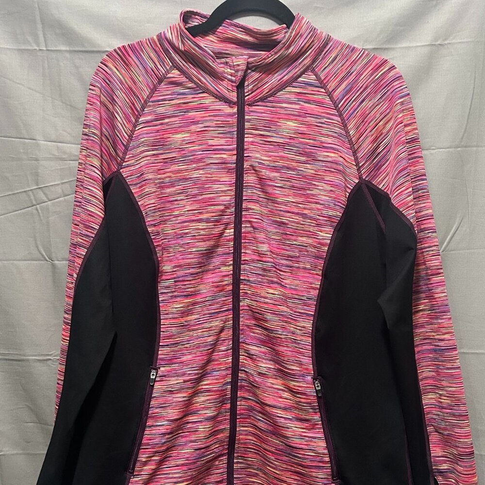 ideology pink black multi front zip jacket, XL